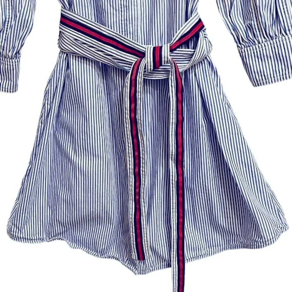 Nordstrom 1901 Striped Blue & White Cotton Shirtdress Belt Cotton Obi Sash Sz 6 - Picture 6 of 12